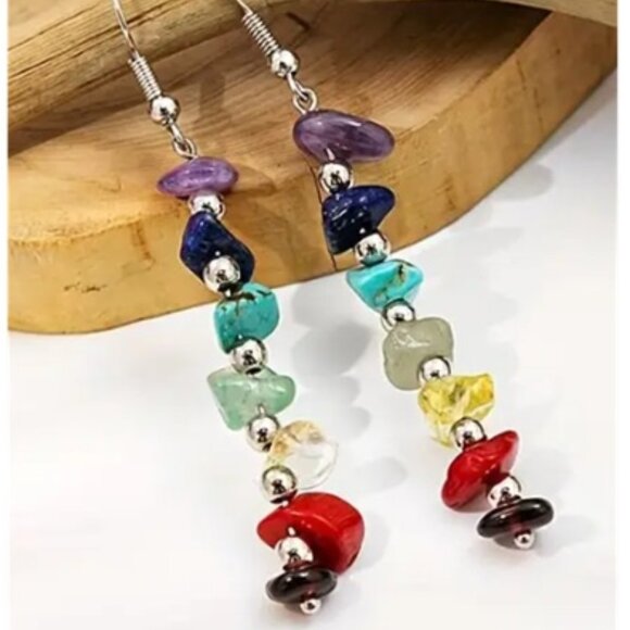 Bohemian Natural Stone 7 - Chakra Handmade Drop Earrings - Balance Energy - Picture 2 of 4